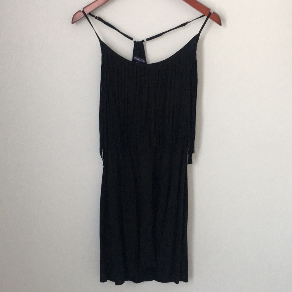 Black dress with fringe detail